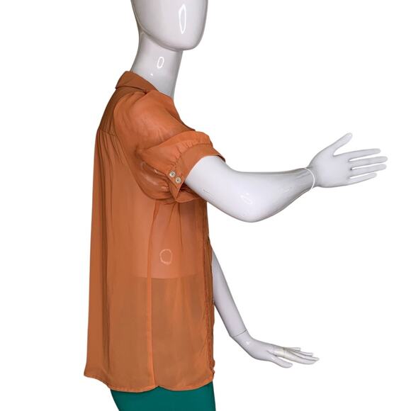 Forever 21 Sheer Top Asymmetric Collared Button Down Brown Size M - Picture 7 of 9